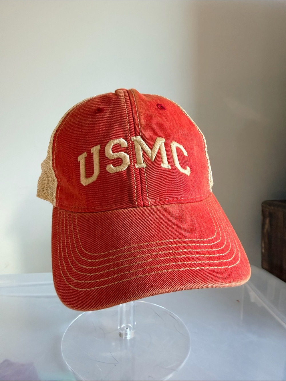 Legacy USMC Trucker Hat Red Tan Mesh Military Marine Corps Cap